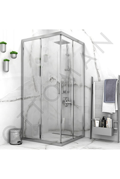 Ottoman Banyo & Duşkabin PARLAK KROM ŞEFFAF CAM KARE DUŞAKABİN 5mm h:190