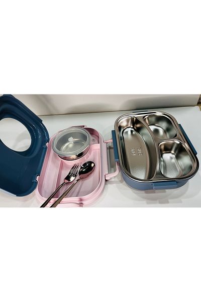 Uzspace Stainless Steel 600ml Single Layer Insulated Lunch Box with Spoon and Fork Lunch Box 8021-92