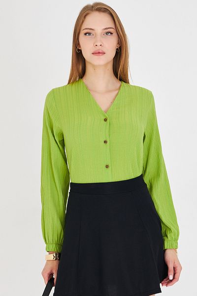armonika Women's Pistachio Green Elastic Sleeve Wrapped Shirt Arm-24K001002