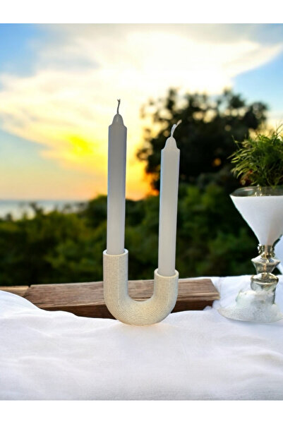 Melodyone Modern U Şeklinde Çiftli Dekoratif Mumluk - Şık Masa Üstü Aksesuar