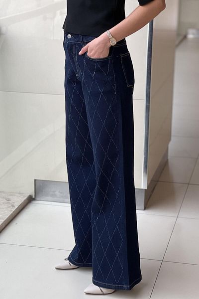 Ghisa Pantaloni din denim brodat cu piatră de diamant