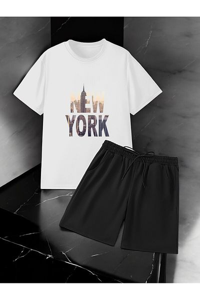 uyguntarz Σετ σορτς μπλουζάκι με στάμπα Unisex New York Design