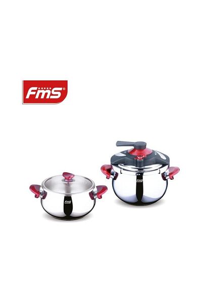 FMS Venus Twin 5 + 7 Liter Casserole Pressure Cooker Set + Glass Lid Red 3029