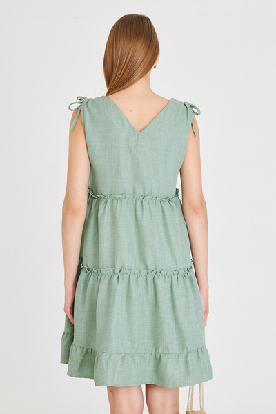 armonika Rochie de damă, mentă, cu decolteu în V, cu volane, fără mâneci, cu cravată pe umeri ARM-25Y001061