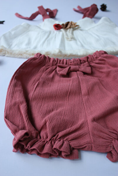 Pio Kids 100% Cotton Organic Krinkil Self-Stringed Brooch Shorts Elastic Long 2-Piece Baby Girl Set