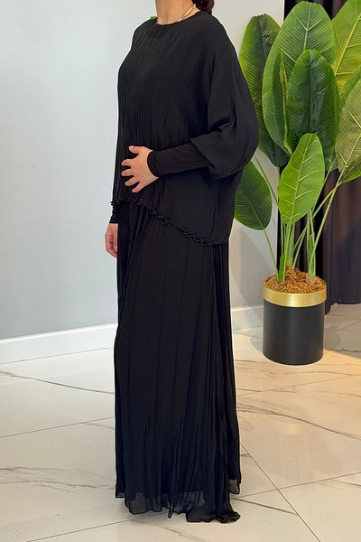 Ceremony Sleeve Sandy Detailed Chiffon Skirt Suit 5910 Black