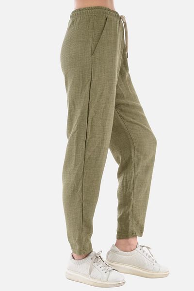 CEDY DENIM Pantaloni de vară pentru femei, din in sintetic, cu talie înaltă, elastici, cu picior apropiat, C611