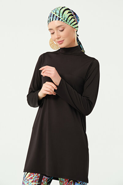 ALFASA Florin Patterned Full Hijab Swimsuit with Wide Leg Pants Black - 25638-25