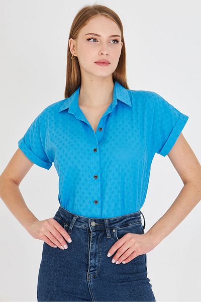 armonika Cămașă de damă Baby Blue cu mânecă scurtă ARM-25Y001060