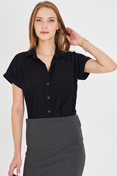 armonika Kadın Siyah Kısa Kol Gömlek ARM-25Y001060