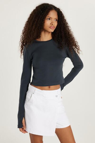 Tudors Жіноча блуза Slim Fit з вузьким кроєм, довгими рукавами та велосипедним коміром, антрацитового кольору