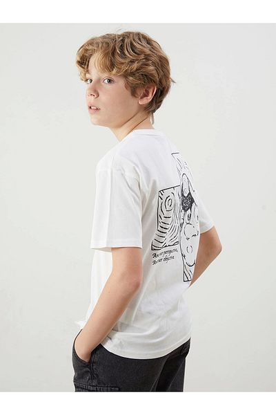 LC Waikiki LCW Kids Ecru Crew Neck Nostalgic Monkey Printed T-shirt για αγόρια