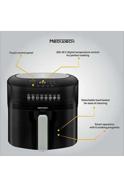 Mediatech 1800W Air Fryer | 7.2L Basket | Touch Control | Rapid Convection Fan | Detachable Basket | MT-AF2000