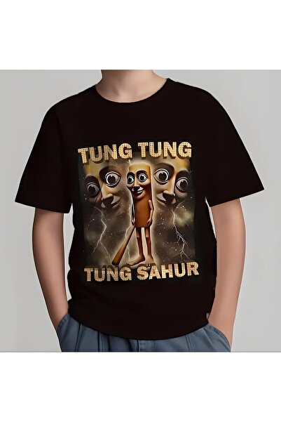 MECH BUTİK Tung Tung Tung Sahur Baskılı Siyah Tişört T-shirt