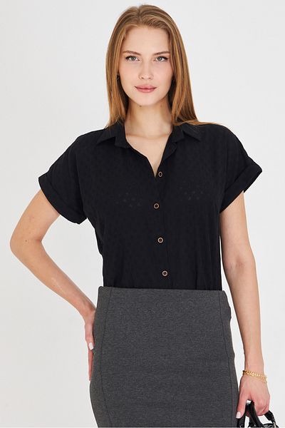 armonika Women's Black Short Sleeve Shirt Arm-25Y001060