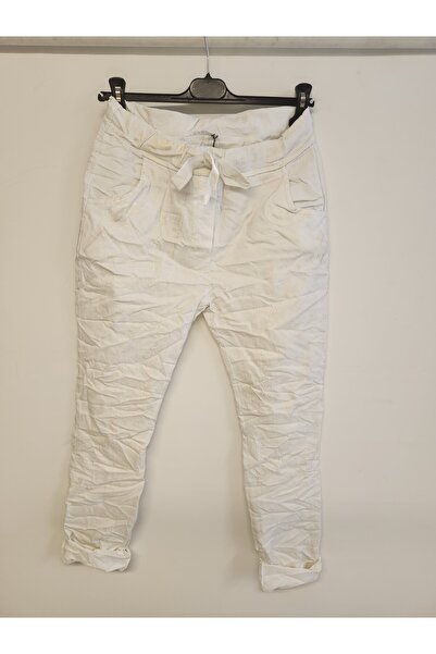 della moor Women's White Italian Gilded Shiny Pattern Trousers