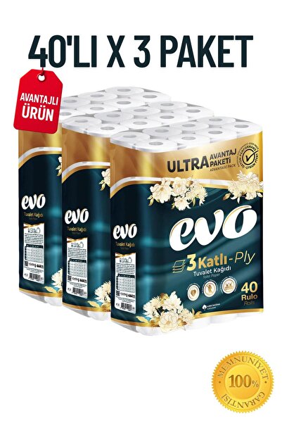 Evo Ultra Avantaj Paketi 3 Katlı Tuvalet Kağıdı 40'lı x 3 Paket (Toplam 120 Rulo)