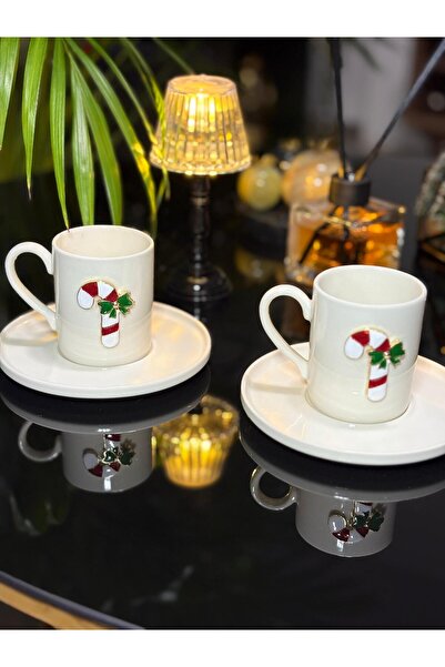Mumla Design 2 kişilik kahve fincanı takımı baston şeker dekorlu