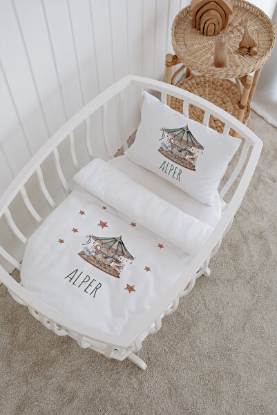 Messido %100 Pamuk Saten Baskılı Desenli Anne Yanı Beşik Nevresim Takımı 60x1...