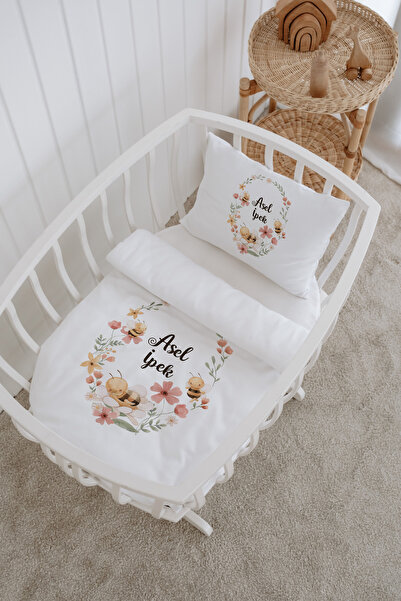 Messido %100 Pamuk Saten Baskılı Desenli Anne Yanı Beşik Nevresim Takımı 60x100 cm M-011