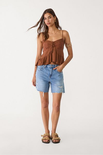 Stradivarius Loose-fitting ruffled top with embroidery