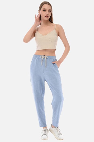 CEDY DENIM Pantaloni de vară pentru femei, din in sintetic, cu talie înaltă, elastici, cu picior apropiat, C611