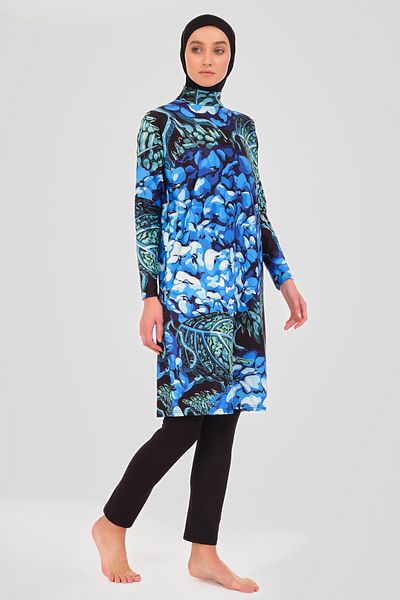 ALFASA Άνετο Loose Fit Oversize Full Hijab μαγιό με σχέδιο στο επάνω μέρος - Υδατοαπωθητικό, όρθιο γιακά - 24622-25