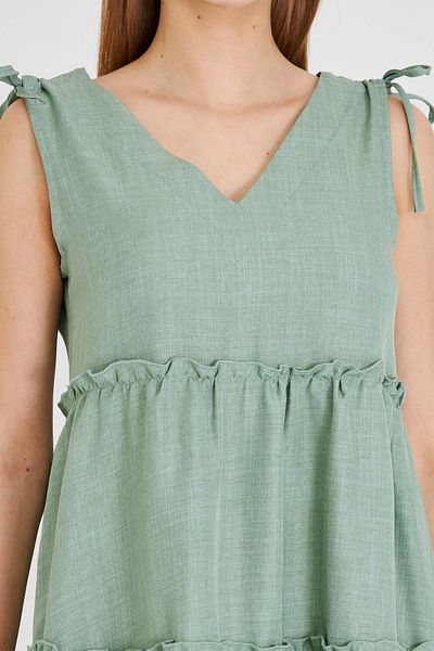 armonika Rochie de damă, mentă, cu decolteu în V, cu volane, fără mâneci, cu cravată pe umeri ARM-25Y001061