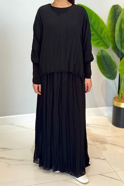Ceremony Sleeve Sandy Detailed Chiffon Skirt Suit 5910 Black