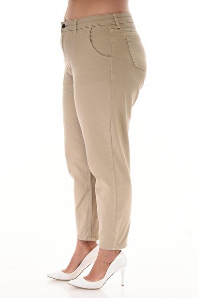 CEDY DENIM Blugi Mom Fit de mărime mare, tăiat carbon, cozi de aluat de mătase C600-bej