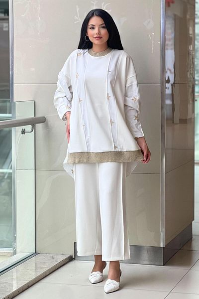 Ghisa Ribbed Star Embroidery Detailed Runic Trousers Set