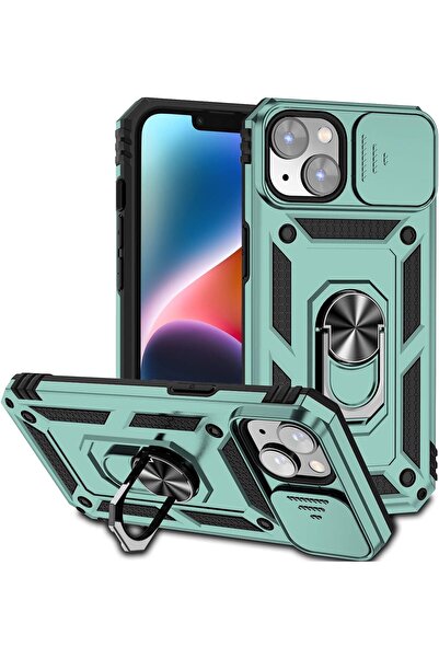 Rivor Apple iPhone 15 Uyumlu Kılıf Kamera Sürgülü Standlı Yüzüklü Darbe Emici...