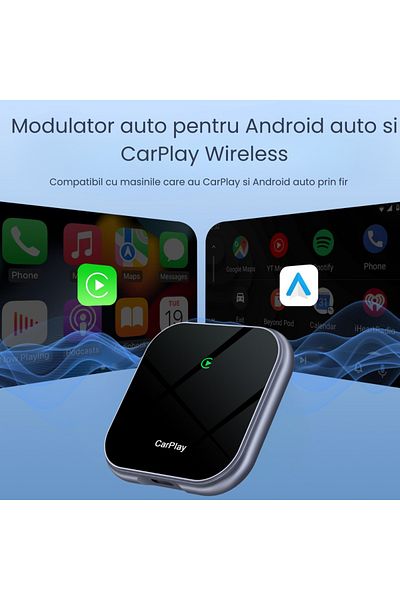 HASEPE Carplay And Android Auto Wireless 2 In 1 Car Modulator, Ios 10 And Android 11 Compatible
