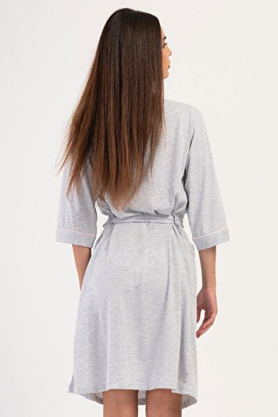 VİENETTA Women's Capri Sleeve Pink Dressing Gown 100% Cotton C0T6N3O504