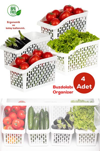 Porsima Org-23 4-Piece White Plastic Storage Box - Multi-Purpose In-Cabinet Organizer Basket