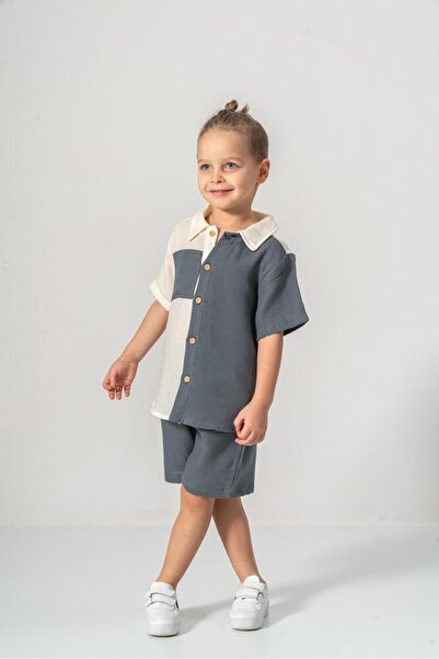 Genel Markalar Erkek Çocuk Yazlık/Bayramlık Müslin Kumaş Gömlek Şort Takım