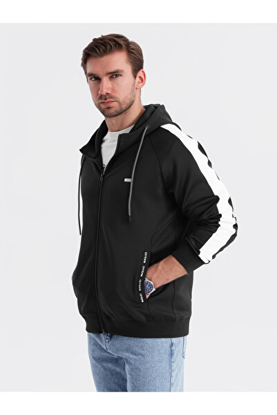 OMBRE Aufgeknöpftes Herren-Kapuzensweatshirt mit Paspelierung - schwarz V1 OM...