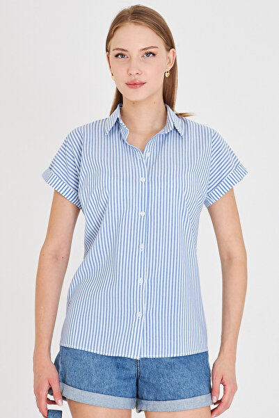 armonika Cămașă cu mânecă scurtă în dungi Saks pentru femei ARM-25Y001059
