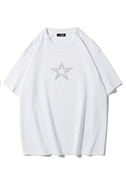 BRZ COLLECTION Tricou unisex oversize cu imprimeu Star Crystal Stone alb