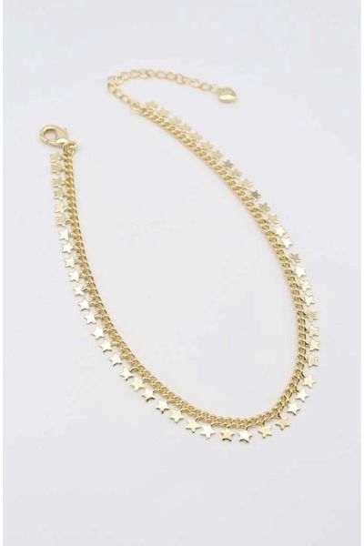 MODA Gold Colored Star Detailed Anklet - Adjustable Women's Steel Anklet