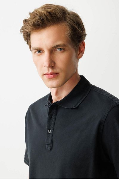 Desen Triko Ανδρικό μπλουζάκι Polo Neck Μαύρο