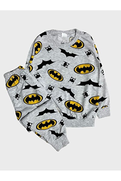 tusem butik homewear Boy's Cotton Gray Batman Patterned Long Sleeve Seasonal ...