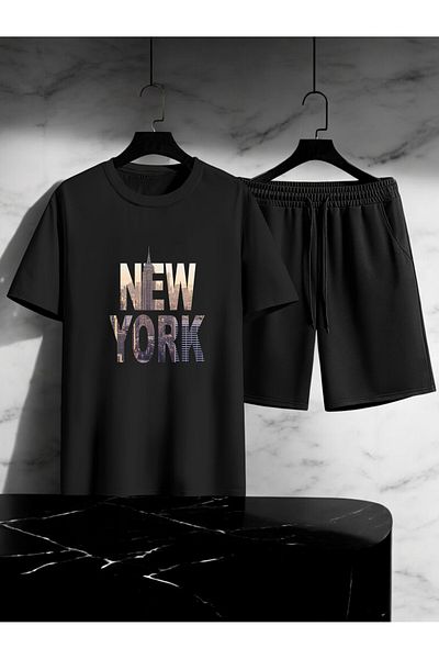 uyguntarz Σετ σορτς μπλουζάκι με στάμπα Unisex New York Design