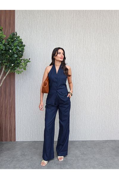 ESRAHELVACI Back Open Linen Trousers Set