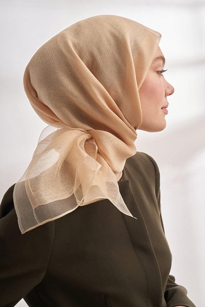 ARMANDA Beige Double Layer Tulle 30% Silk Scarf