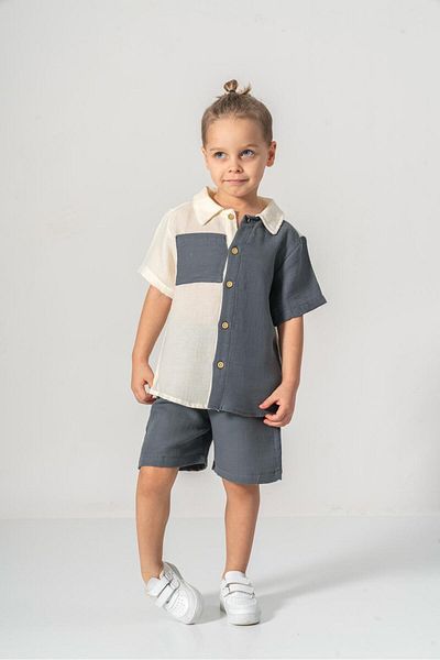 MeaShop Boy's Summer/Easter Muslin Fabric Shirt Shorts Set