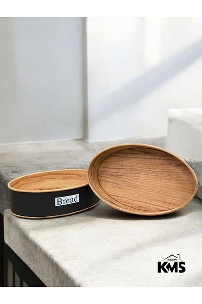 KMS Kumsar Luxury Bread Basket - Printed Metal Oval Bread Bowl