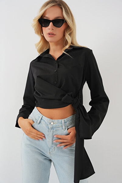 Bigdart Kadın Bağlamalı Uzun Kol Gömlek 20325 - Siyah