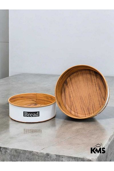 KMS Kumsar Printed Metal Round Luxury Bread Basket Bread Bowl