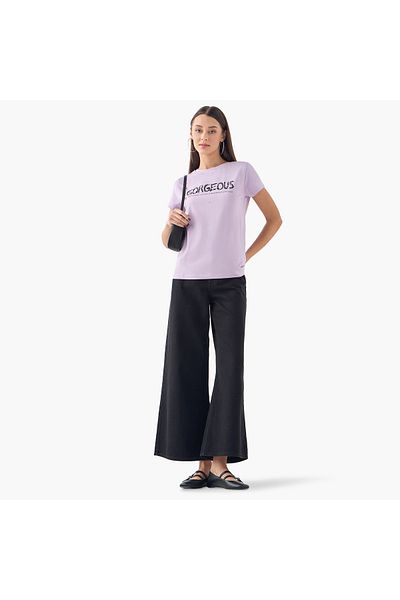 FAV Embroidered Crew Neck T-shirt with Short Sleeves